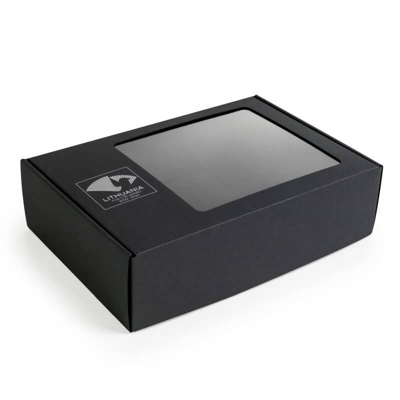 Juodos mikrogofros dėžė su langeliu-min